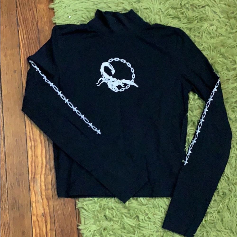 Scorpion and Barbed Chain Mock Neck Top